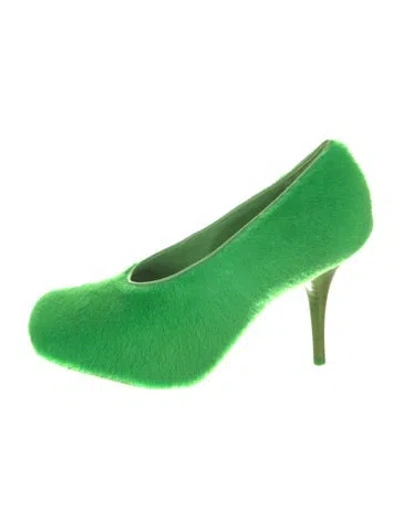 Pre-owned Givenchy Ponyhair Leather Trim Embellishment Pumps In Green