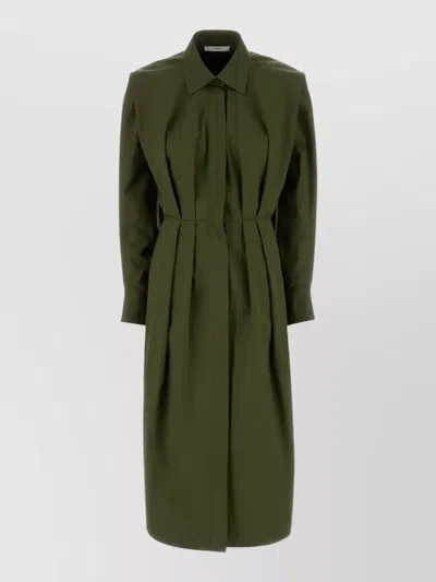 Givenchy Poplin Shirt Dress Belted Waist Long Pleated In Green