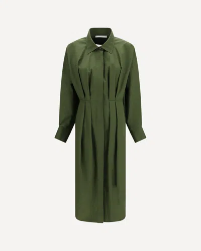 Givenchy Poplin Shirt Dress Belted Waist Long Pleated In Green
