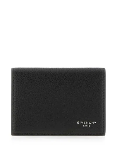 Givenchy Portacarte Bi-fold In Pelle Martellata Con Logo Stampato In Black