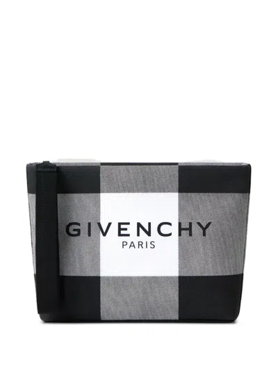 Givenchy Pouch In Checked Canvas In Black