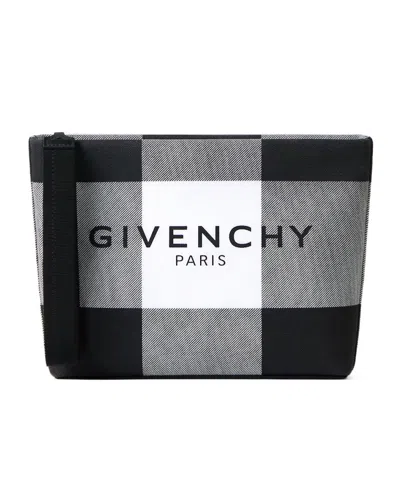 Givenchy Pouch In Checked Canvas In Gray/black