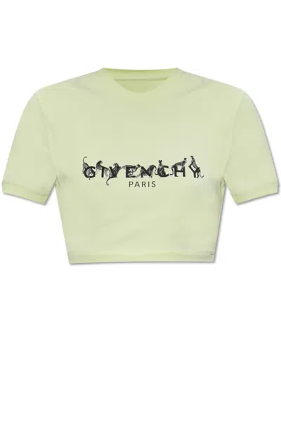 Givenchy Logo Crew Neck Cropped Graphic Print In Green