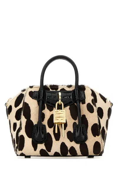 Givenchy Printed Calf Hair Antigona Lock Toy Handbag In Blackbeige