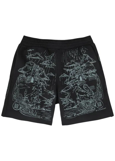 Givenchy Printed Cotton Shorts In Black