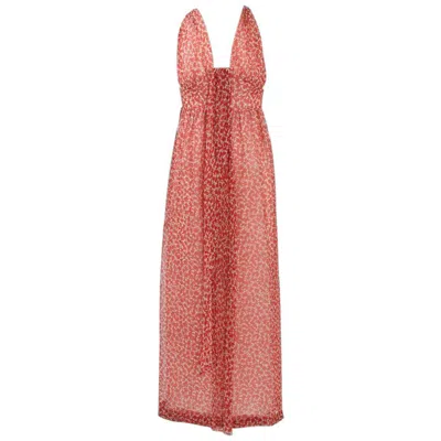 Pre-owned Givenchy Printed Plunging Maxi Dress In Pink