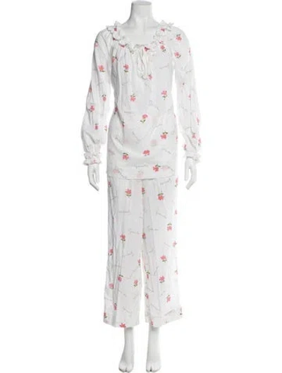 Pre-owned Givenchy Printed Ruffle Embellishment Pantsuit In White