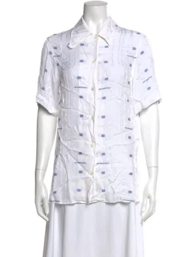 Pre-owned Givenchy Printed Short Sleeve Button-up Top In White