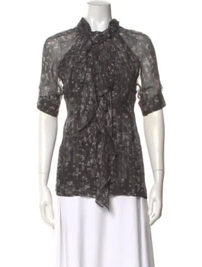 Pre-owned Givenchy Printed Tie Neck Blouse In Gray