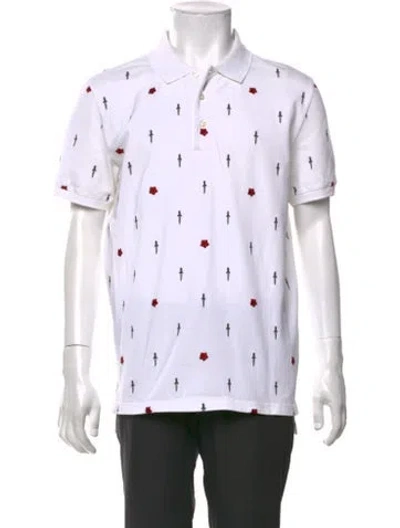 Pre-owned Givenchy Printed V-neck Polo Shirt In White