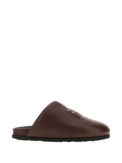 Givenchy Leather Slippers Flat Sole Design In Brown