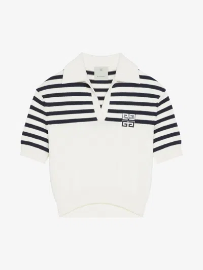 Givenchy 4g Striped Polo Jumper In Wool And Cashmere In White/navy