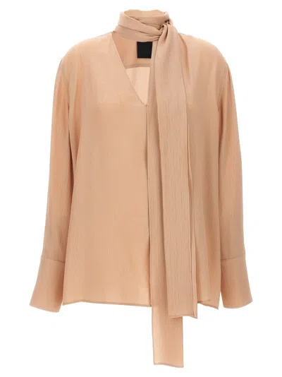 Givenchy Pussy Bow Silk Blouse In Beige