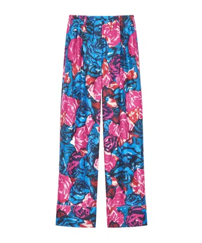 Givenchy Pyjama Pants In Silk With Floral Print In Royal Blue