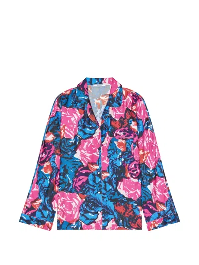 Givenchy Pyjama Shirt In Silk With Floral Print In Blue