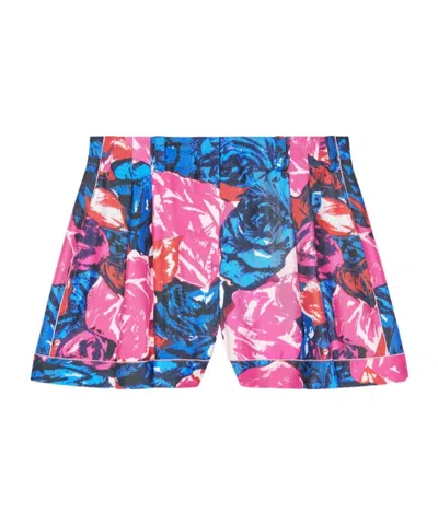 Givenchy Pyjama Shorts In Silk With Floral Print In Blue