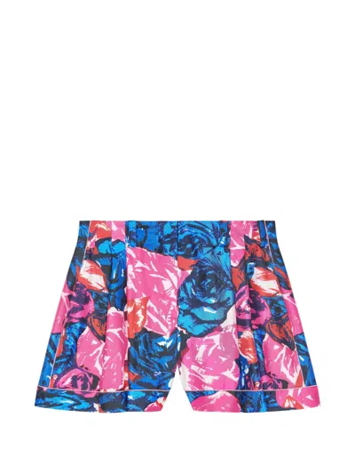 Givenchy Pyjama Shorts In Silk With Floral Print In Blue