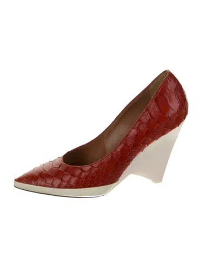 Pre-owned Givenchy Python Leather Trim Embellishment Pumps In Red