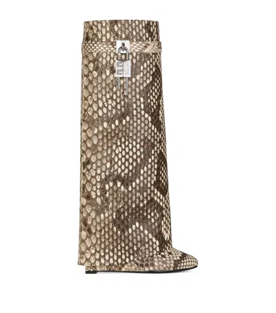 Givenchy Python Skin Shark Lock Wide-fit Knee-high Boots 90 In Nude