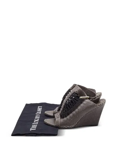 Pre-owned Givenchy Python-embossed Wedge Sandals In Gray