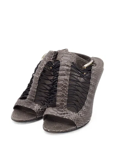 Pre-owned Givenchy Python-embossed Wedge Sandals In Grey