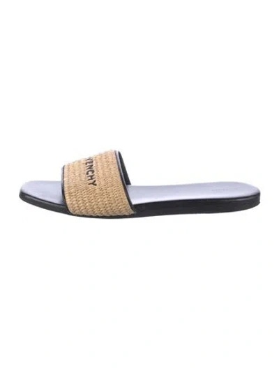 Pre-owned Givenchy Raffia Graphic Print Slides In Blue