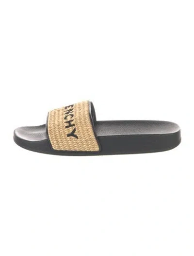 Pre-owned Givenchy Raffia Graphic Print Slides In Blue
