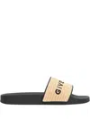 Givenchy Beige Sandals With Raffia Strap And Logo Lettering On The Front In Cotton Blend And Tech Fa In Brown