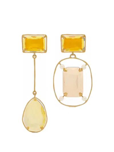 Givenchy Rainbow Drop Asymmetric Earrings In Metal And Crystals In Gold