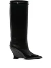 Givenchy Wedge Heel Raven Leather Boots 9cm In Black