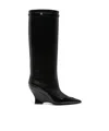 Givenchy Wedge Heel Raven Leather Boots 9cm In Black