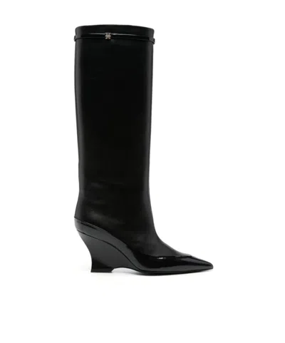 Givenchy Wedge Heel Raven Leather Boots 9cm In Black