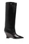 Givenchy Wedge Heel Raven Leather Boots 9cm In Black