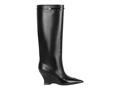 Pre-owned Givenchy Raven Tall Leather Wedge Boots (women's) Sneakers In Black