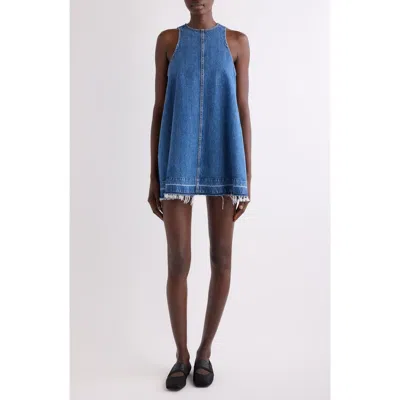 Givenchy Raw Hem Trapeze Denim Minidress In Blue