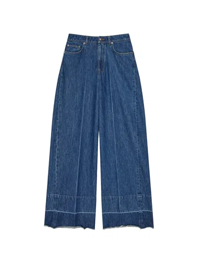 Givenchy Mid-size Wide-leg Jeans With Contrast Back Leather Label In Transparent