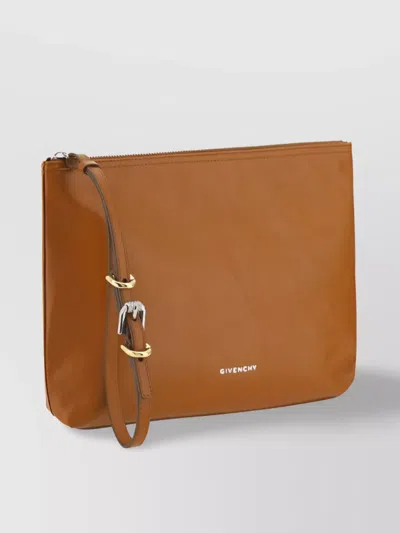 Givenchy Rebel Calfskin Clutch Bag With Detachable Wrist Strap In Brown