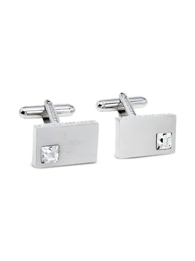 Pre-owned Givenchy Rectangular Crystal-embellished Cufflinks In Silver