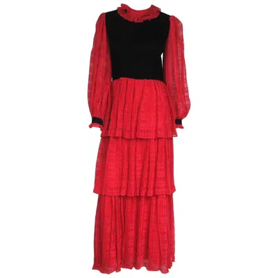 Pre-owned Givenchy Red & Black Ruffled Tiered Gown 1970s