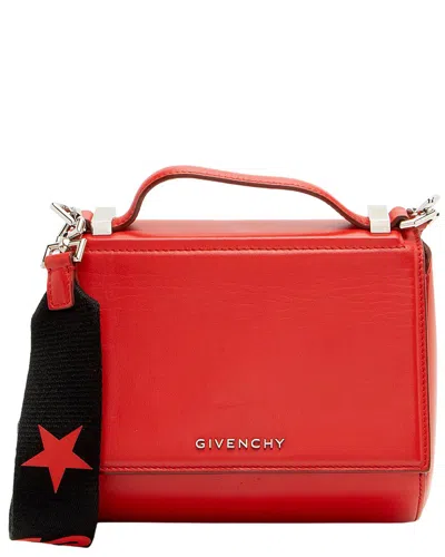 Pre-owned Givenchy Red Calfskin & Nylon Pandora Box Logo Strap Mini Shoulder Bag (authentic Pre-loved)