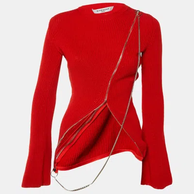 Pre-owned Givenchy Red Knit Asymmetric Zipper Chain Detail Sweater Xs