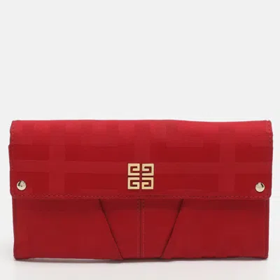 Pre-owned Givenchy Red Leather And Monogram Nylon Continental Wallet