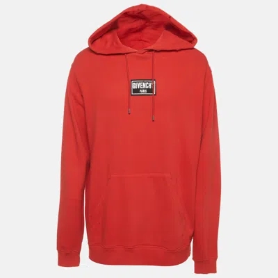 Pre-owned Givenchy Red Logo Patch Distressed Cotton Knit Hoodie Xxl