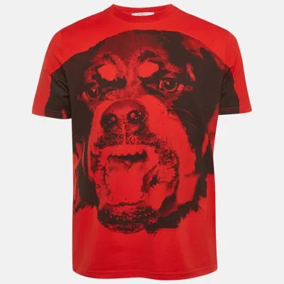 Pre-owned Givenchy Red Rottweiler Print Cotton T-shirt Xs