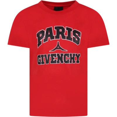 Givenchy Kids' Red T-shirt For Boy With Logo In Rosso
