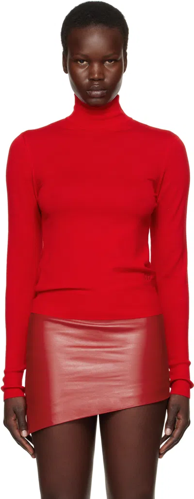 Givenchy Red Wool Draped Open Back Turtleneck In 640-vermillon