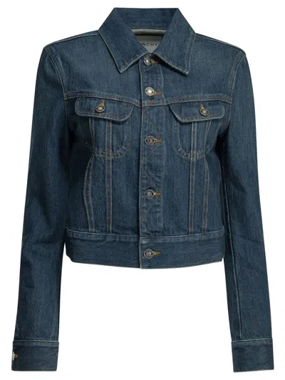 Givenchy Cropped Denim Trucker Jacket In Blue