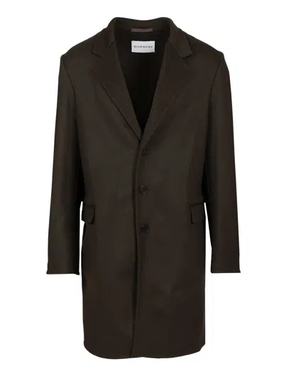 Givenchy Regular Fit Double Face 3bt Coat Coats Green In Brown