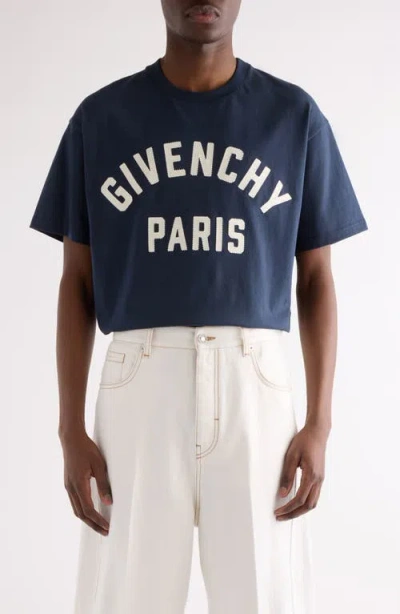 Givenchy Men Black Crewneck T-shirt With Maxi Logo Lettering On The Front In Cotton Man