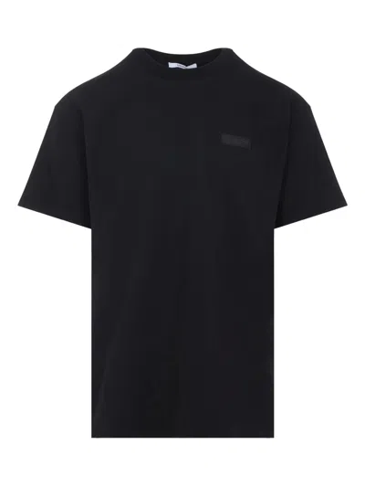 Givenchy Black Crewneck T-shirt With Logo Patch On The Front In Cotton Man